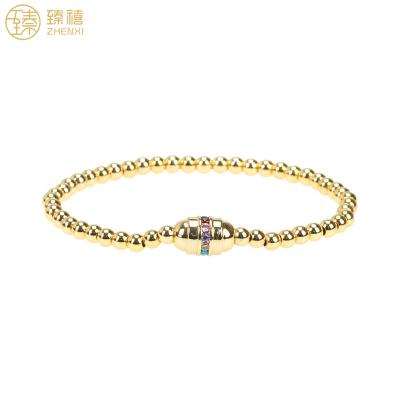 China ZHENXI CLASSIC Zircon Stone 4mm Copper Gold Colored Metal Beads Ins Style Beaded Bracelet For Women And Girls Gift Daily Wear for sale