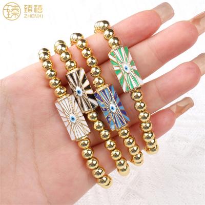 China ZHENXI 6mm Environmental Friendly Copper Gold Plated Metal Beads Enamel Eye Charm Beaded Bracelet For Women Birthday Gift Daily Wear for sale