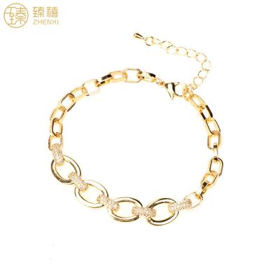 China ZHENXI CLASSIC Copper 18K Gold Plated Clear Stone Zircon Chain Chunky Adjustable Bracelet For Women And Girls Gift Daily Wear for sale