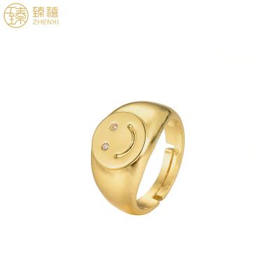 China Zhenxi Smile Face Ring Simple Open Brass 18K Gold Plated 18K Gold Plated Ring for Women and Men Daily Wear Birthday Gift for sale