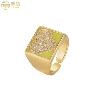 China Zhenxi Heart Shape Oil Drip Fancy Stone Zircon Stone Ring Brass 18K Gold Plated Environmental Friendly Place Ring For Women And Girls Daily Wear for sale