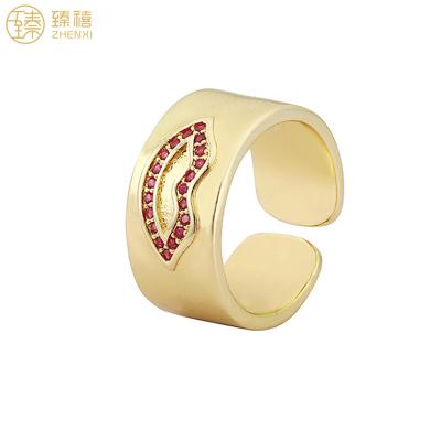 China Zhenxi Style Central Institute of Statistics Style Eye Heart Lip Design Environmentally Friendly Brass Gold Plated 18K Zircon Stone Ring for Women and Girl Birthday Gift Daily Wear for sale