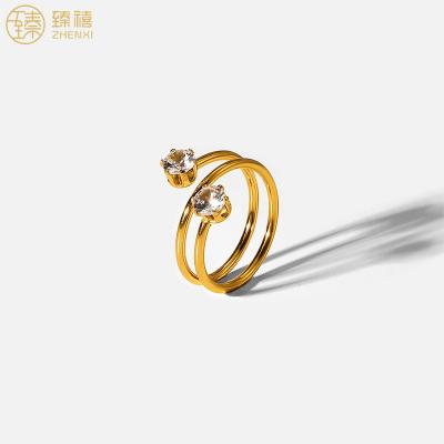 China Zhenxi CLASSIC Fashion Layers Design INS Style Clear Zircon Stone 18K Gold Plated Stainless Steel Women Ring For Girls Party Wear for sale