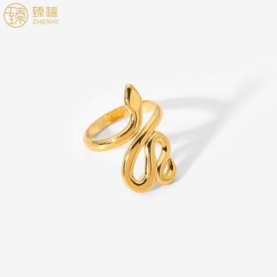 China Zhenxi Stainless Steel Environmental Friendly 18K Gold Plated Snake Shape Adjustable Open Ring For Women And Girls Birthday Gift Party Daily Wear for sale