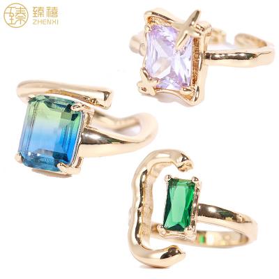 China ZHENXI Environmental Friendly Exaggerated Colorful Zircon Stone 18K Gold Plated Statistical Style Ring For Women And Girls Daily Wear Birthday Gift for sale