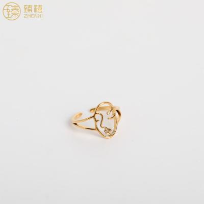 China ZHENXI Amazon Hot Sale Human Face Cavity Stainless Steel Environmental Friendly 18K Gold Plated INS Open Adjustable Ring For Women Birthday Gift for sale