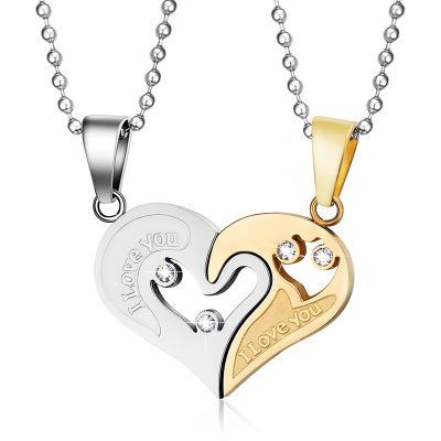 China Hot Yiwu Xixi Romantic Trade In Europe And America Diamond Studded Heart Couples Pendant Necklace Directly Sold By A Pair Of Manufacturers for sale