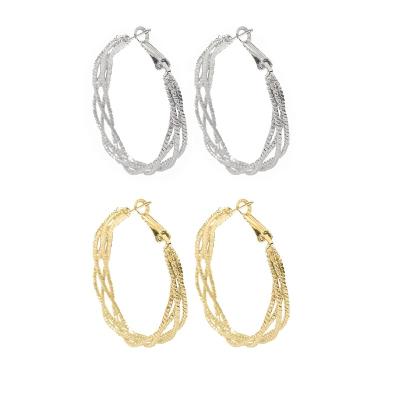 China Commercial Hyperbole Yiwu Xixi European and American Fashion Woven Twisted Multilayer Cavity Fried Dough Twists Circle Earrings for sale