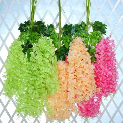 China Morden Artificial Wisteria Long Hanging Bush Flowers Hanging Flower Vine Garland Wisteria For Wedding for sale