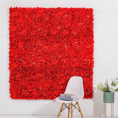 China Custom Made Eco-friendly Artificial Flower Artificial Silk Rose Flower Wall Panel Backdrop 3D Fabric Flowerwall Wedding Decorative Flowers For Wall for sale