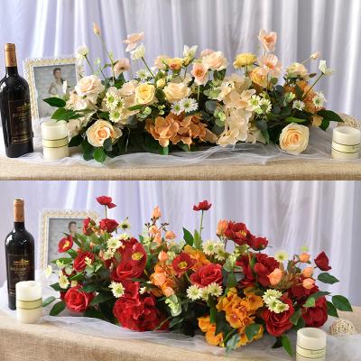 China Fashional Artificial Flowers Wedding Table Runner Artificial Rose Flowers Runners Flower Rows for Wedding Decoration for sale