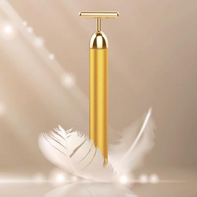 China Skin Tightening 2020 24k Gold Energy Equipment Vibrating Face Massager Rose Gold T Shape Electric Beauty Bar for sale