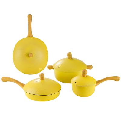 China Viable Turtle Series 4 PCS Non Stick Cast Aluminum With Lid Cookware Set Home Kitchenware for sale