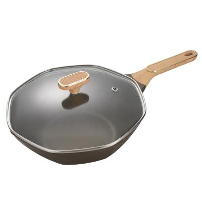 China Viable Series Octagonal Bakelite Potato Frying Pan Cast Aluminum With Soft Touch Bottom for sale