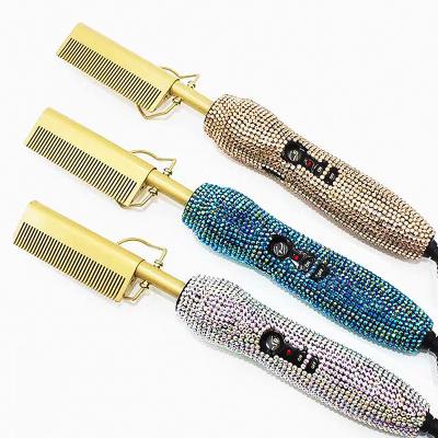 China Nondisposable Glass Hair Curler Drill Copper Comb With Diamond Bling Hair Straightener Handmade Roller Electric Straight Hair Brush for sale