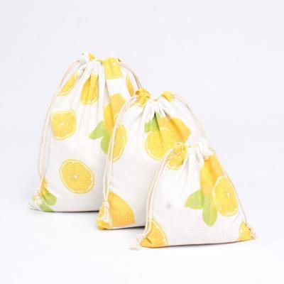 China Cotton Drawstring Bag Handmade Package Canvas Folding Cool Lemon for sale