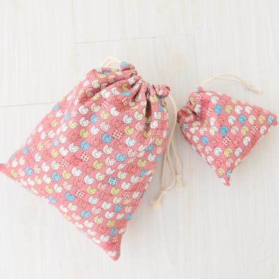 China Wholesale Gift Pocket Tea Bag Folding Drawstring Canvas Storage Bag Cotton Pink Elephant for sale