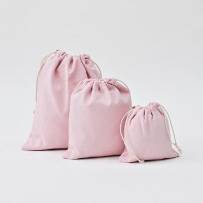 China Handmade Cotton Folding And Storage Drawstring Tea Gift Candy Canvas Bag Light Pink for sale