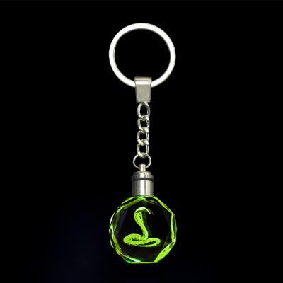 China Modern Colored Glass Lead Crystal Key Chain Custom Snake Opens Laser Engraving Crystal Keychains for sale