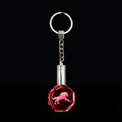 China Wholesale Horse Pattern K9 Crystal Glass Key Chain Modern Animal Laser Engraving Lead Crystal Key Chain for sale