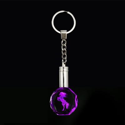 China Custom UV Keychain Horse Souvenir Gift Decoration 3D Printing Logo Transparent Pattern Lead Glass Crystal Keychains for sale