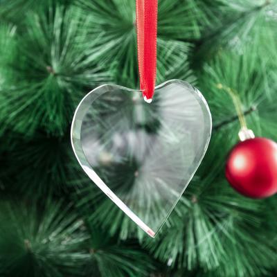 China Europe Wholesale Clear Heart Crystal Glass Christmas Hanging Decoration Custom Logo Crystal Glass Pendant for Christmas Tree Ornaments for sale