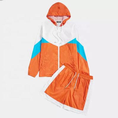 China Custom Breathable Wholesale December Zipper Up Colorblock Jacket Hoodie Cargo Sports Biker Two Piece Running Pants Shorts Mens Tracksuit for sale