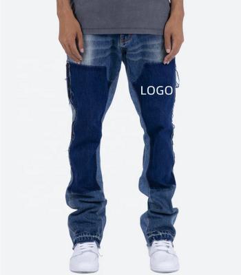 China Anti-wrinkle December factory custom empty jeans with dark blue 3D logo printing vintage plus size men's jeans in bulk for sale