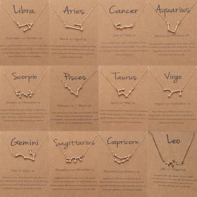 China China New product launched 12 zodiac necklaces for women with diamond inlay, brown card rhinestones for women with collarbone chains for sale