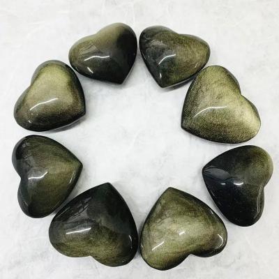 China China Natural Healing Crystal Quartz Stone Carving Heart - Shaped Gemstone Golden Obsidian Stone Crystal Heart for sale