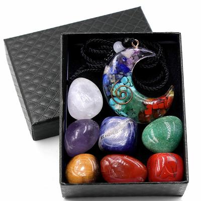 China China Natural Crystal Set Colorful Crushed Stone Resin Moon Star Pendant Combination Chakra Set for sale