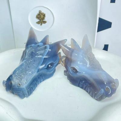 China China Wholesale Natural Agate Stone Dragon Head Agate Geode Crystal Skulls Head For Decoration for sale