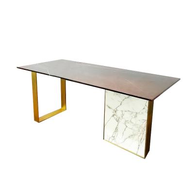 China 2021 Wholesale Table Long Desk Office Manager Desk Office Furniture Marble Top Standing Home Desk With Gold Stainless Legs for sale