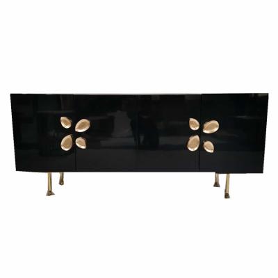 China Black Custom Interior Wood Furniture Home Living Room Cabinet Handle TV Scallop Painting Decor Luxury Storage Cabinet for sale