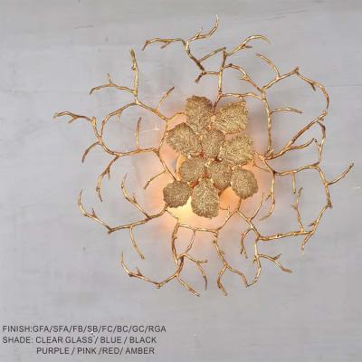 China Modern New Design Villa Living Room Light Full Copper Plant Wall Lamp For Hotel for sale