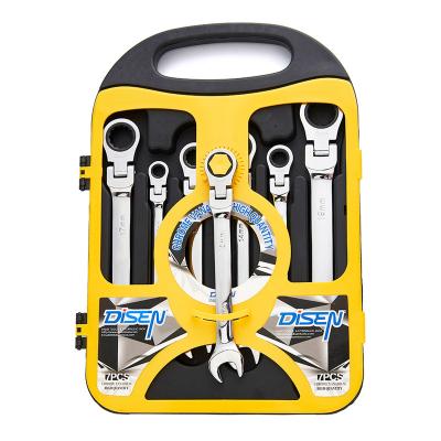 China Good Quality Flexible Chrome Vanadium Tool Kit 7pcs Head CRV Combination Ratchet Wrench Steel Set for sale