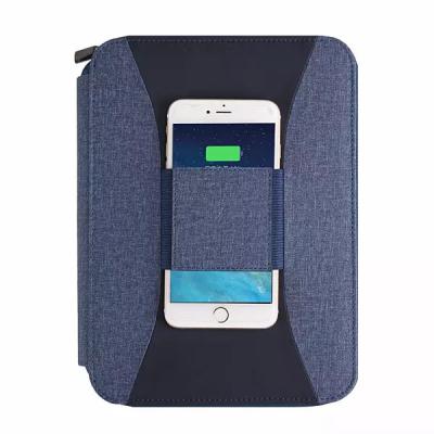 China Organizer/Planner Wireless Charging A5 PU Leather Business Notebook with Power Bank for sale