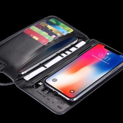 China Wireless Charging and Power Bank New Product Power Bank Wallet With  Wireless Charger Leather Portable charging wallet phone charging wallet for sale