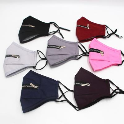 China Dust Proof Pure Color Designer Zipper Mask Adjustable Cotton Fashion Reusable Lip Face Mask With Zipper for sale