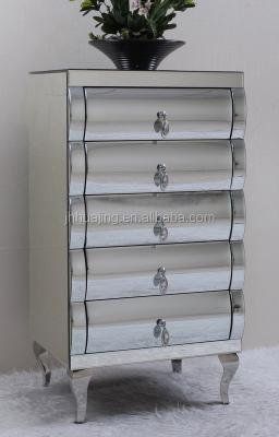 China European Style Clear Curved Glass Mirror Furniture With 5 Drawers And Steel Feet for sale