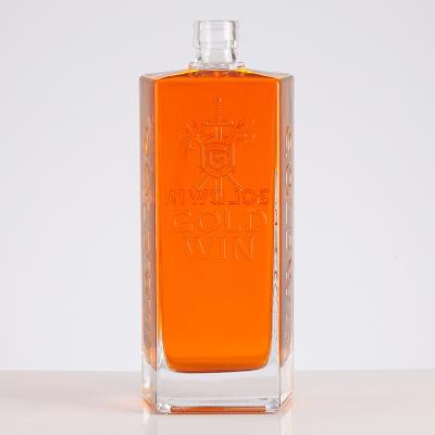 China Beverage Wholesale 700ml Clear Spirit Glass Bottle Unique Design Brandy Bottle for sale