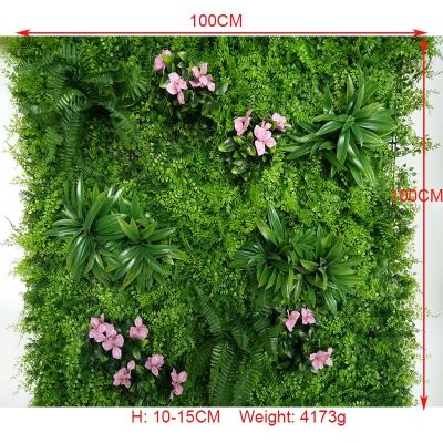 China Quick and easy to install 100*100cm ultraviolet proof outdoor green flower wall, artificial green plant wall, artificial flower wall green hedge wall for sale