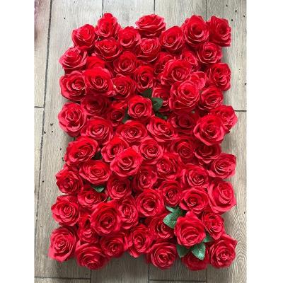 China Indoor Decoration Artificial Flower Wall Panels 40*60cm High Quality Red Artificial Mounted Silk Flower Wall Backdrop Panels Stand, Cheap Roll Up Flower Wall For Sale for sale