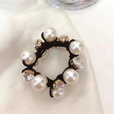 China Tie Hair Elegant Pearl Rhinestone Hair Rope For Women Fashion Ponytail Ball Bun Headband Elastic Band Female Ornament Accessories Gifts for sale