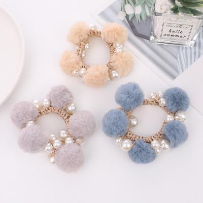 China Girl Hair Decoration Fur Ball With Soft Pink Hair Ring Kid Girl Hair Accessories Hair Rope Band Ponytail Holders Handmade Elastic Plush Ball Hairband for sale