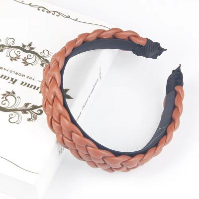 China New Fashion Women Headdress Women's Candy Color Braid PU Leather Braid Headband For Girls for sale