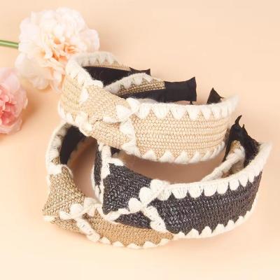 China Band for women's daily life hair bow new autumn and winter straw stripe wholesale fashionable middle knot hair buckle accessories for sale