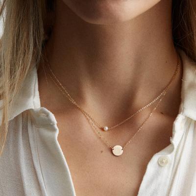 China Environmental Friendly Double Layered Necklace For Women Necklace 2021 Tasty Cute Gold Choker Pearl Pendants Fine Jewelry Stainless Steel Necklace for sale