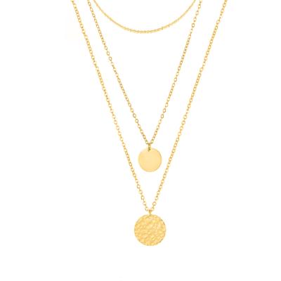 China 2022 Fashionable Environmental Friendly Layered Circle Disc Pendant Necklace 14K Gold Plated Stainless Steel Jewelry Necklace Set For Women for sale