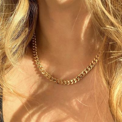 China Environmental Friendly Cuban Link Chain Necklace Stainless Steel Choker Women Gifts 14k Gold Plated Chain Mens Jewelry Wholesale for sale